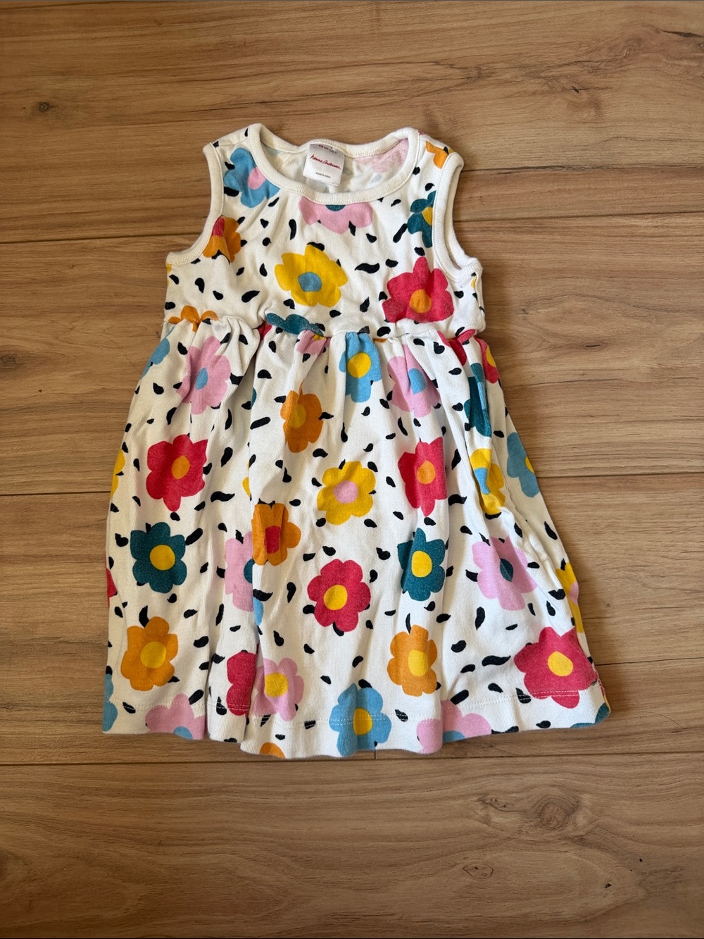 Hanna Andersson White Floral Tank Dress with Pink Yellow Blue Flowers